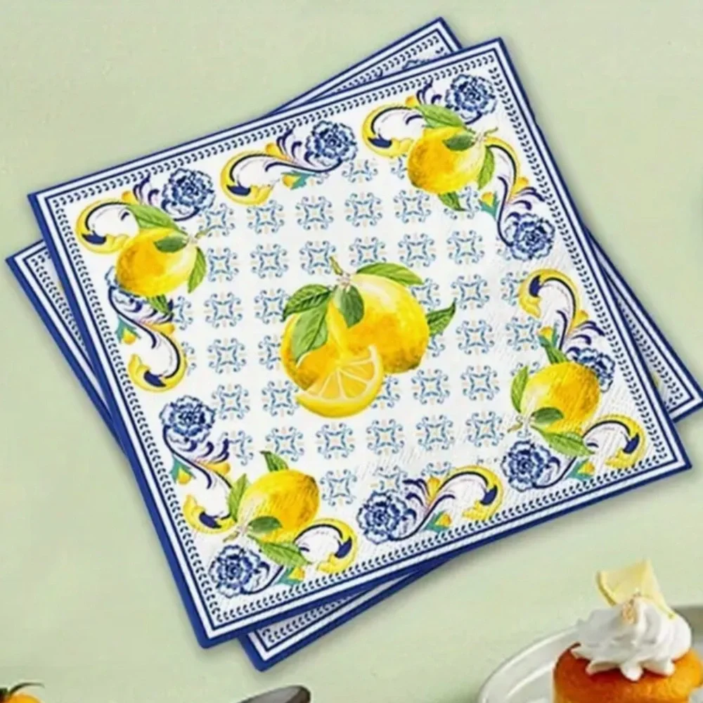 Blue and Yellow Capri Lemon Party Luncheon Paper Napkins, 20 ct